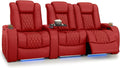 Seatcraft Diamante Zero-Gravity CoolZero Italian Leather Home Theater Seating, Power Headrest, Power Recline, Row of 3 Right Loveseat, Red