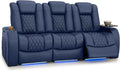 Seatcraft Diamante Zero-Gravity CoolZero Italian Leather Home Theater Seating, Power Headrest, Power Recline, Row of 3 Sofa, Navy Blue