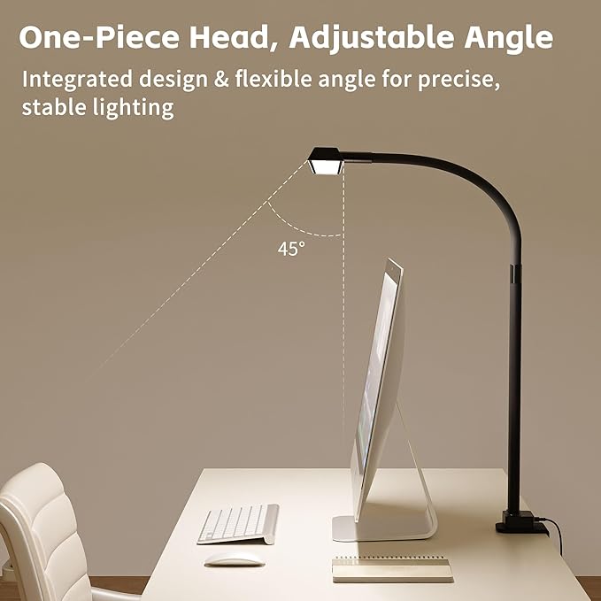 Desk Lamp with Clamp, LED Eye-Caring Clip on Desk Lights for Home Office, Tall Touch Control Dimmable Computer Light with Color Changing, 24W Brightest Architect Desktop Lamp for Screen, Black