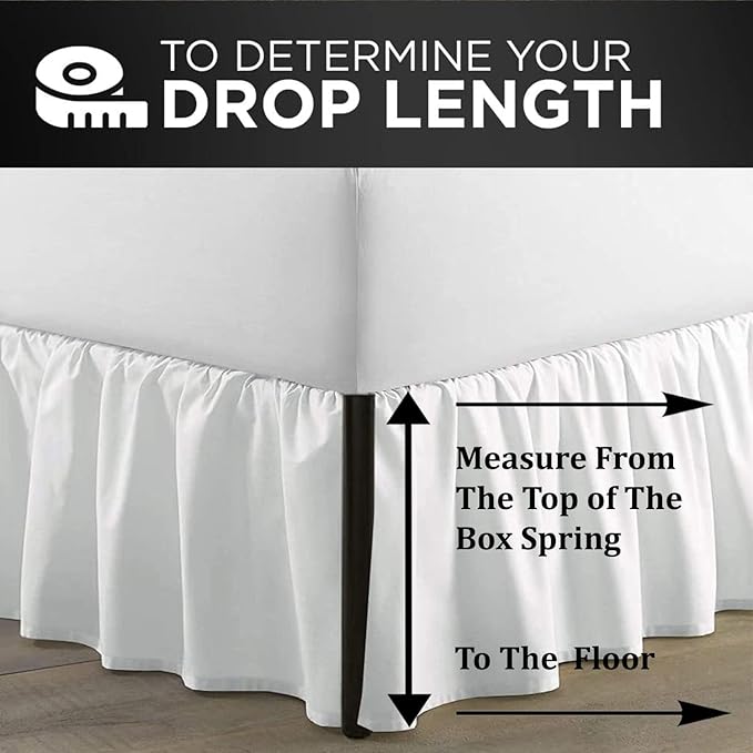SKY BEDDINGS - Queen Size Ruffled Bed Skirt with Split Corners - 14 Inch Drop Dust Ruffle Bed Skirt with Platform Three Sided Coverage - 100% Microfiber, White