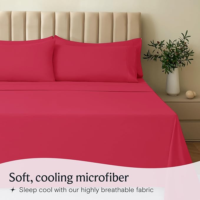 LuxClub 3 PC Twin Sheet Set, Deep Pockets Wrinkle Free Cooling Bed Sheets Hotel Bedding for Women, Men, Kids & Teens, Includes 1 Fitted Sheet, 1 Flat Sheet and 1 Pillowcase-Silky Soft Red