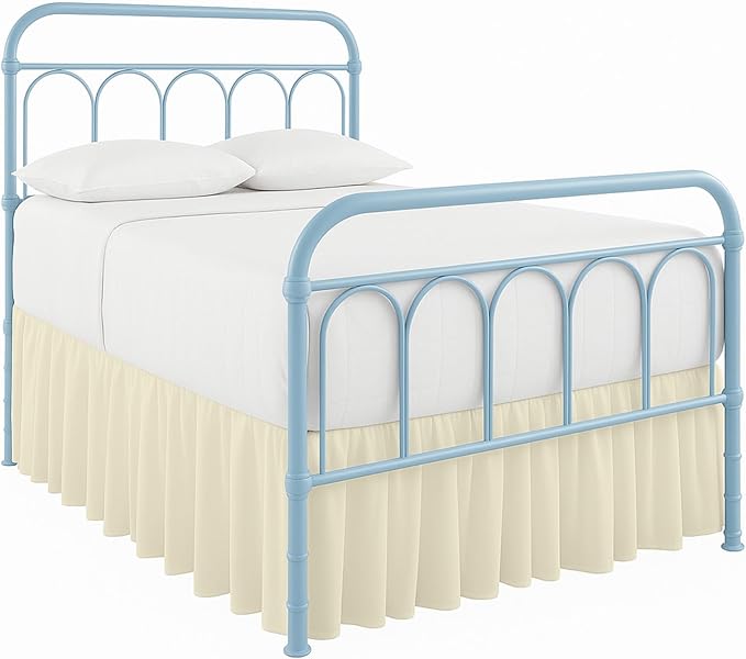 Ruffled Bed Skirt with Split Corners-Dust Ruffle - 16" Drop 100% Microfiber Soft,Sheen & Luxurious Look - Bed Skirts (Ivory -Twin)