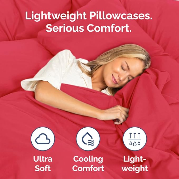 Queen Pillow Cases Set of 4 - Ultra Soft Hotel Quality Pillowcase Covers - Comfy, Cooling & Wrinkle Free - Shrinkage, Stain & Fade Resistant - Machine Washable Pillow Protectors - 4 Piece Set - Red