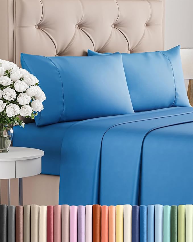 Twin 4 Piece Sheet Set - Cooling, Comfy & Breathable - Hotel Luxury Bedding, Includes Fitted Sheet for Women, Men, Kids & Teens - 1 Flat, 1 Fitted Sheet, 2 Pillowcases with Deep Pockets - Royal Blue