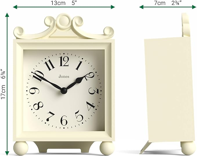 JONES CLOCKS® Parlour Mantel Clock | Classic Carriage Clock | Cream | Elegant Square Decorative case, Perfect for Mantel, Shelf, Table or Bedside