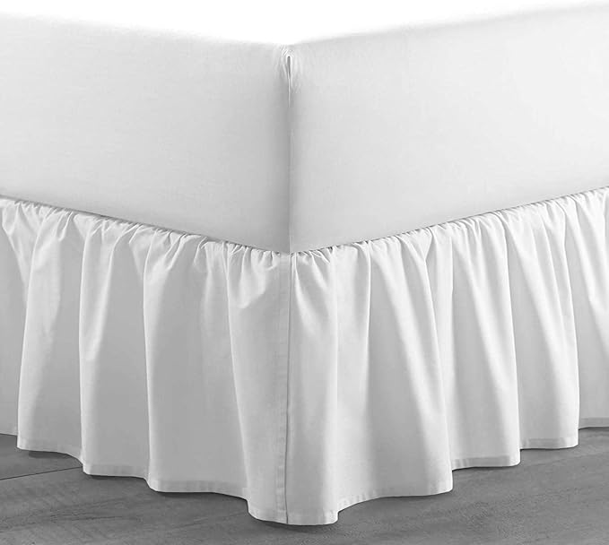 White Solid Ruffled Bed Skirt Short Queen-16 Inch Drop Split Corner, Microfiber Bedskirt with Platform Three Sided Coverage