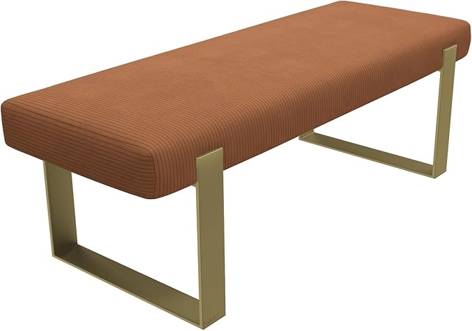 VANT Upholstered Bed Bench - Ribbed Terracotta - Burnished Brass - Contemporary Modern, Bedroom Bench Seat, Hallway, or Entryway
