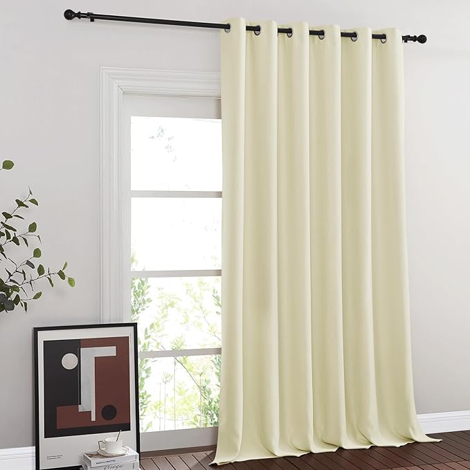 NICETOWN Blackout Sliding Glass Door Curtains, Room Darkening Thermal Insulated Curtains for Living Room Bedroom, Extra Wide Window Drapes, 1 Panel, W80 x L118, Beige