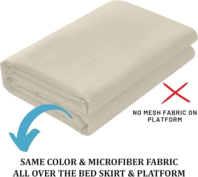 SKY BEDDINGS - King Size Ruffled Bed Skirt with Split Corners - 18 Inch Drop Dust Ruffle Bed Skirt with Platform Three Sided Coverage - 100% Microfiber, Ivory