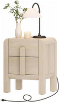 WAMPAT 23.7" Tall Modern Nightstand with Charging Station,Wood Bedside Table w/2 Storage Drawers,Curved Profile Design,Sofa Side Table End Table for Bedroom, Living Room, Beige