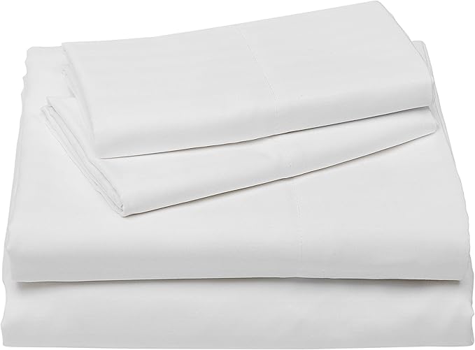 Amazon Basics Soft, Wrinkle-Free Bed Sheets Full Size, Deluxe Microfiber, Breathable, 4-Piece, Bright White Striped