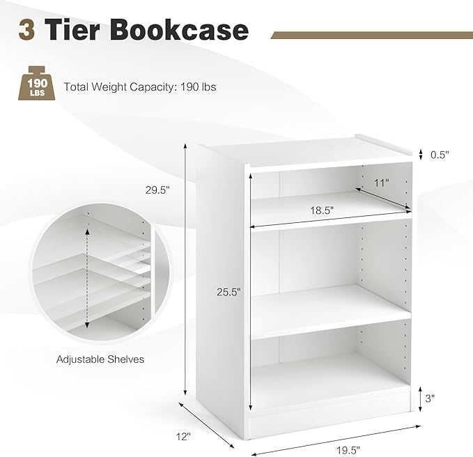 LOKO 3-Tier Open Bookcase Set of 2, Modern 3-Cube Bookshelf with 18-Position Adjustable Shelves & Anti-toppling Devices, Multipurpose Cubical Display Storage Organizer for Living Room Study (2, White)