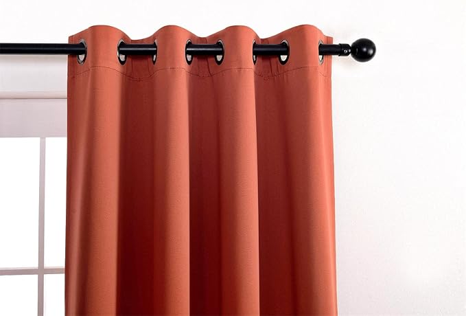 MIUCO 1 Pair Thermal Insulated Grommet 52-Inch-by-95-Inch Blackout Window Curtain Panels with 2 Tie Backs, Rust