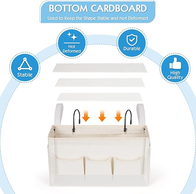 Ozzptuu Bedside Storage Caddy/Bedside Hanging Storage Bag for Headboards Bunk Beds Dorm Rooms Book Phone Magazine Holder (New White)