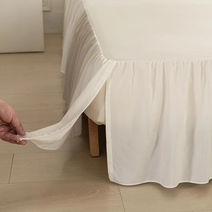 Bed Skirt Queen Size Ruffled Bed Skirt with Split Corners, Queen Bed Skirts 14 Inch Drop with Platform, 14'' Queen -Ivory