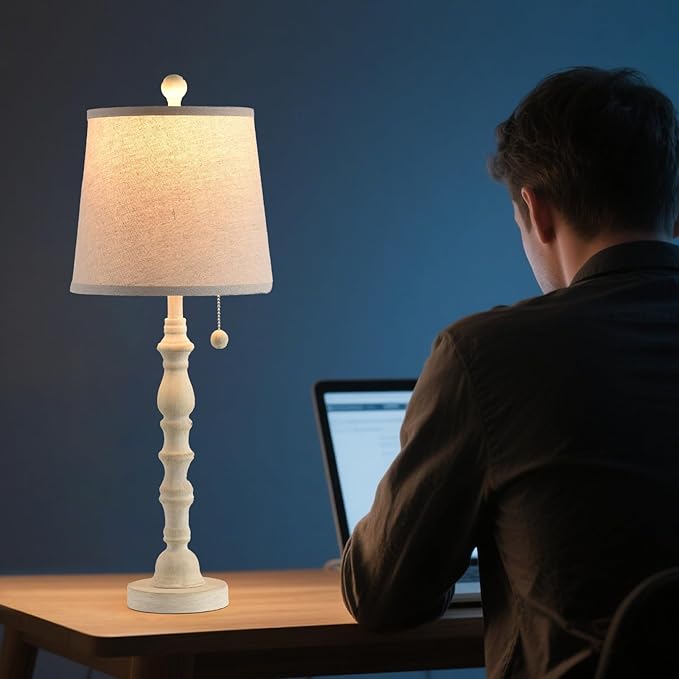 Terpsichore Lamps for Living Room Modern Farmhouse Table Lamp Bedside Reading Lamps Set of 2 Night Stands Bedroom Night Lamp,with Fabric Lamp Shade (White (Single Pack), High 26.25 in)