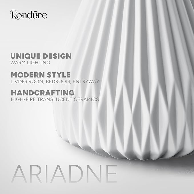 RONDURE 9.1" Modern Ceramic Table Lamp, Fully Dimmable Modern Bedside Lamps for Bedroom, Living Room and Nightstand, White Translucent Ceramic Shade, Warm Ambient Lighting, Corded, Bulb Included
