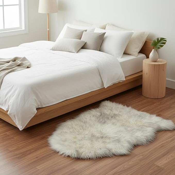 Super Area Rugs Gray & White Mix Sheepskin Rug Genuine Single 2x3ft Pelt Fluffy Fur Seat Cushion and Chair Cover