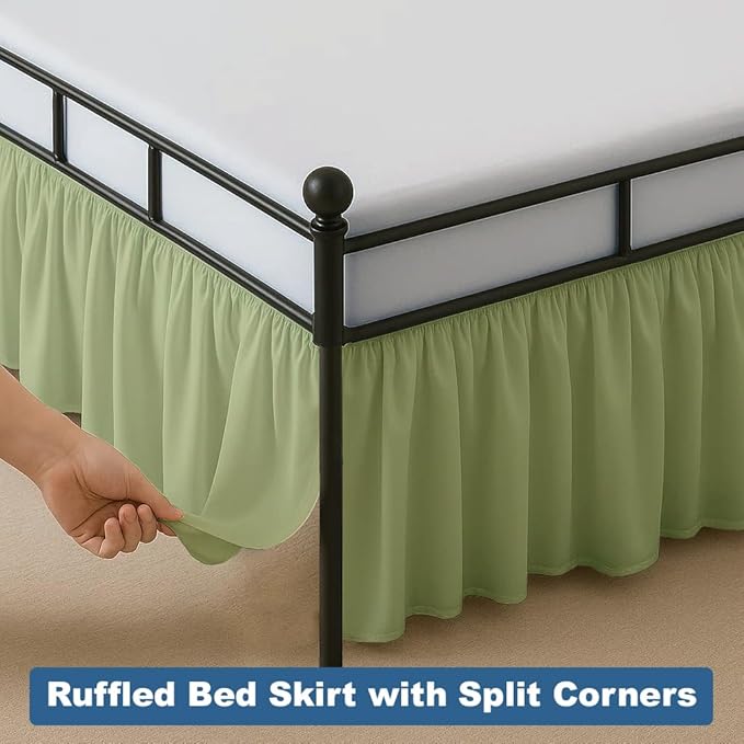 Ruffled Bed Skirt Split Corners with Platform, Tailored Fit Hotel Quality Wrinkle Free Ultra-Soft Microfiber Dust Ruffle, Upto 14 Inch Drop, Twin, Sage