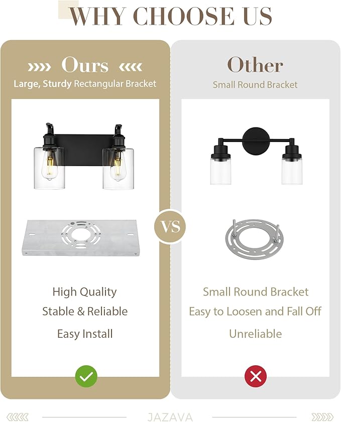 2-Light Black Bathroom Light Fixture Over Mirror, Modern Vanity Light, Clear Glass Wall Sconce, VL01BK-2