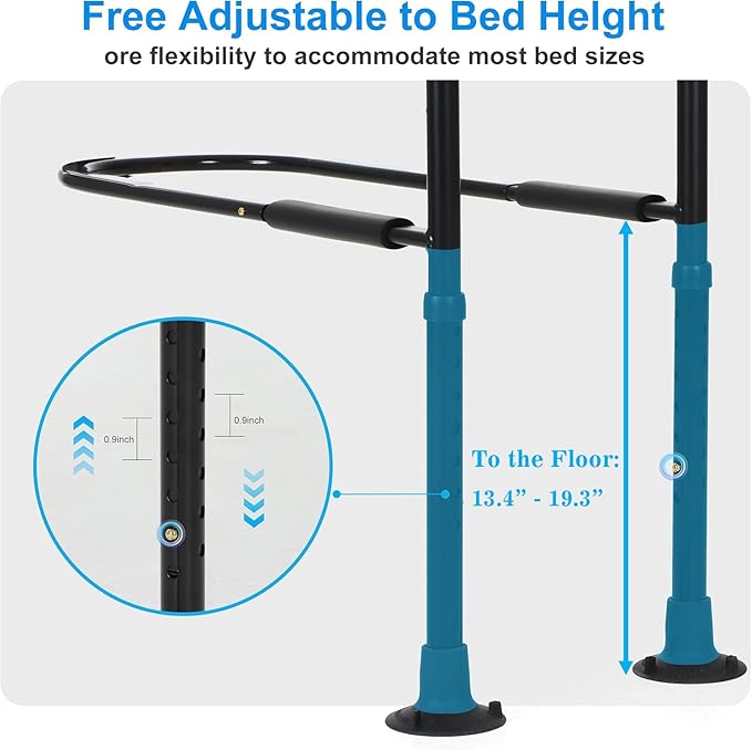 Bed Rails for Elderly Adults Safety, Elderly Assistance Products, Bed Rails for Seniors with Non-Slip Handles, Motion Sensor Light Fits King, Queen, Full, Twin (Compatible with Bed Frames 13.2"-19.7")