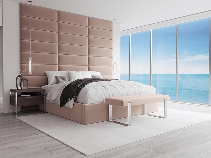 VANT Upholstered Bed Bench - Velvet Blush - Burnished Brass - Contemporary Modern, Bedroom Bench Seat, Hallway, or Entryway