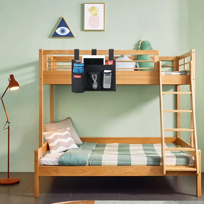 Zafit Hanging Bedside Caddy, Bedside Storage Organizer for Magazine, Phone, Remote control (4 Pockets-Black)