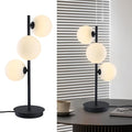 Mid Century Modern Table Lamp, Black Nightstand Lamp, White Glass Globe Desk Lamp, 3 Lights Contemporary Bedside Lamp for Bedroom Living Room Study Room