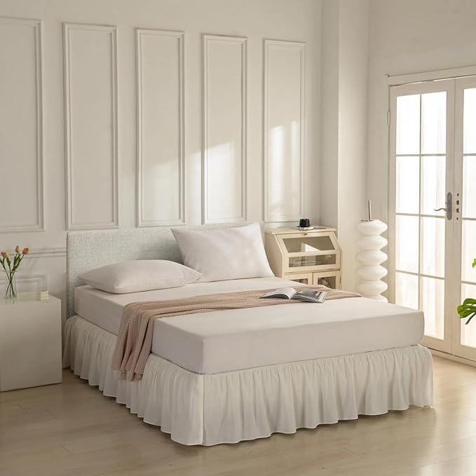 Bed Skirt Full Size Ruffled Bed Skirt with Split Corners, Ivory Full Bed Skirts 18 Inch Drop with Platform, 18'' Full
