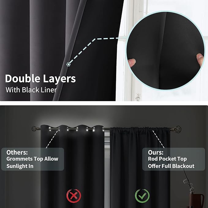 BGment Grey Blackout Curtains 84 Inch Length 2 Panels Set for Bedroom, 100% Room Darkening Thermal Insulated Dark Curtains for Living Room Soundproof Window Curtains, 52 Inch Wide