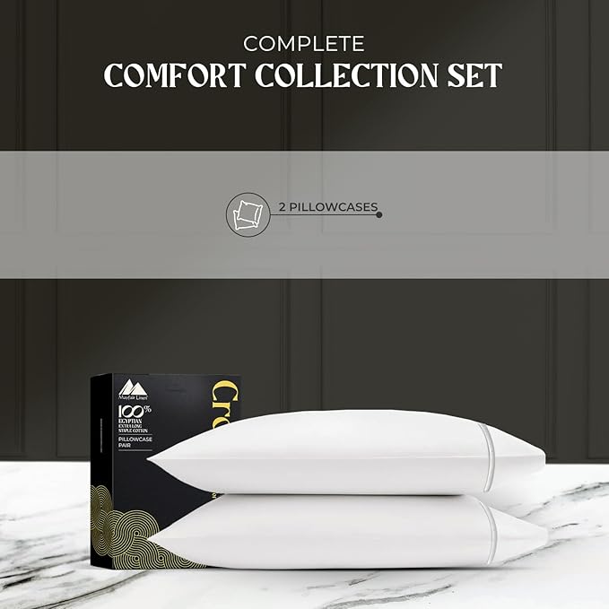 Mayfair Linen Standard Pillowcases Set of 2 - Luxury 2000 Series 100% Egyptian Cotton Standard/Queen Size Pillow Cases, Soft Cooling, Envelope Closure Hotel Quality Pillowcase (21 x 32, White)
