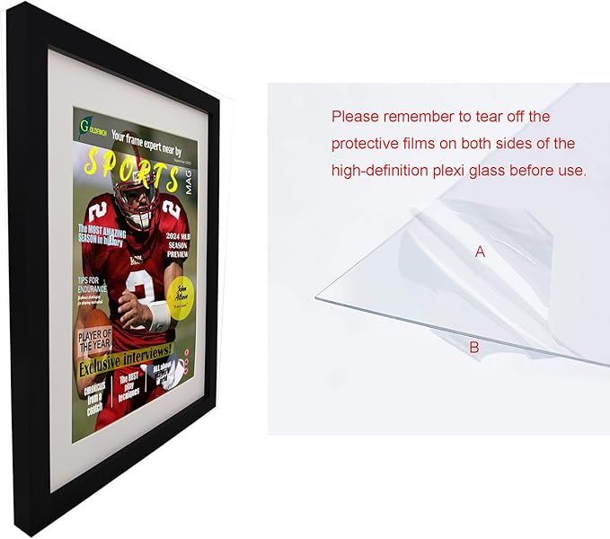 Goldfinch 4 Packs Sports Magazine Frames Displays Magazines Measuring 8.5 x 11.25 or 8.25 x 11 inches with Double White Core Matting, Deep Frame Moulding, with Installed Hangers