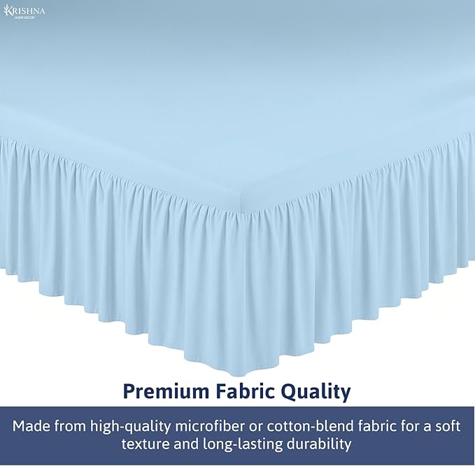 KRISHNA Ruffled Bed Skirt with Split Corners Twin, 100% Microfiber Hotel Quality, 28 Inch Drop Dust Ruffle Gathered Bedskirt with Platform, 39" x 75", Light Blue