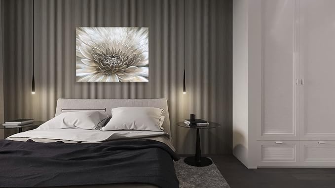 RICHSPACE ARTS Flower Wall Art in Neutral Beige Color Modern Rustic Farmhouse Canvas Decor Hanging Framed Artwork Chrysanthemum Floral Picture White Grey Painting Print for Bathroom Bedroom Living