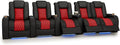 Seatcraft Diamante Zero-Gravity CoolZero Italian Leather Home Theater Seating, Power Headrest, Power Recline, Row of 5 Right Loveseat, Black/Red