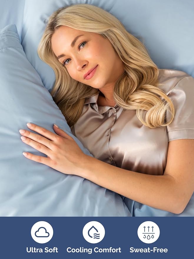 Extra Deep Queen Sheet Set - 6 Piece Breathable & Cooling Sheets - Hotel Luxury Bed Sheets Set - Easy & Secure Fit - Soft, Wrinkle Free & Comfy Sheets Set - Sky Blue Sheet Set with Extra Deep Pockets