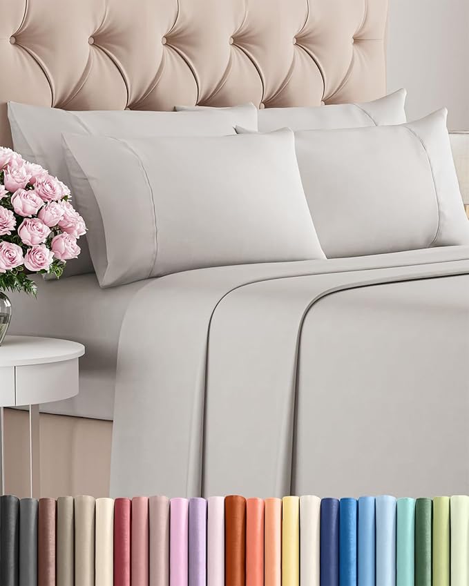 Queen 6 Piece Sheet Set - Cooling, Comfy & Breathable - Hotel Luxury Bedding, Includes Fitted Sheet for Women, Men, Kids & Teens - 1 Flat, 1 Fitted Sheet, 4 Pillowcases w/Deep Pockets - French Grey