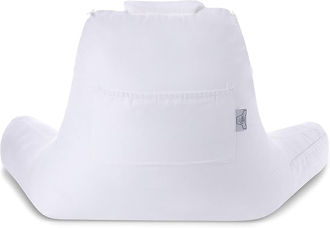Husband Pillow XXL Aspen Edition - Adult Reading Bed Rest Pillow with Arms & Detach Neck Roll on Bungee Cord - Premium Memory Foam, Reversible 2 Sided Covers Micro Suede or Plush, White Dandelion