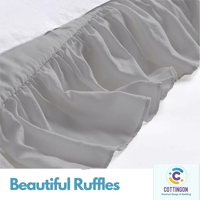 Ruffled Bed Skirt with Split Corners-Dust Ruffle - 21" Drop 100% Microfiber Soft,Sheen & Luxurious Look - Bed Skirts (Light Grey -King)