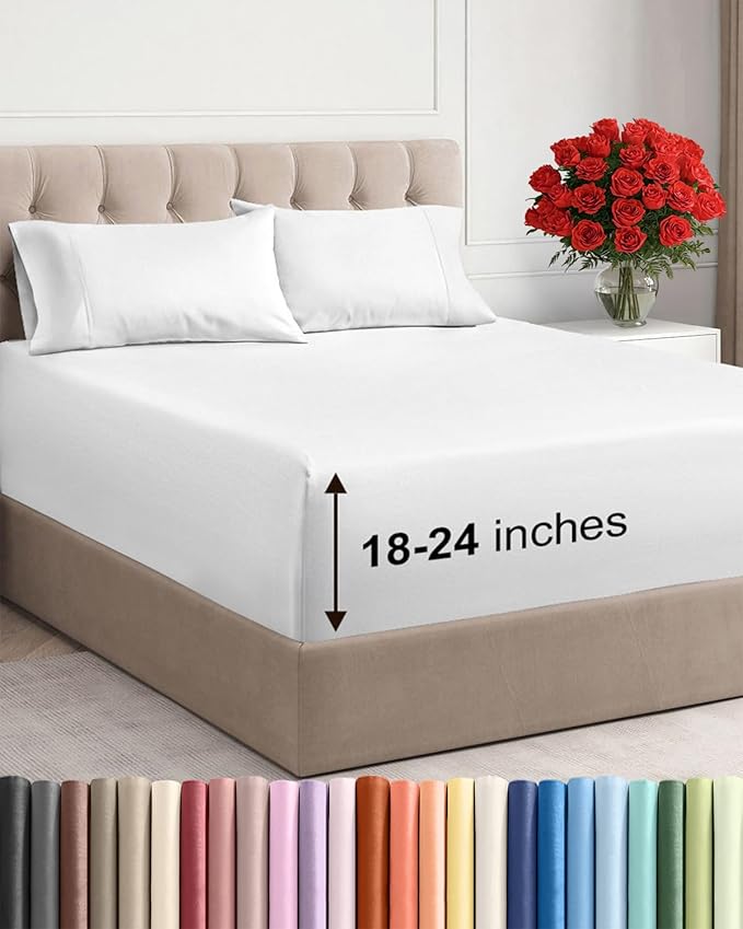 Extra Deep Twin Sheet Set - 4 Piece Breathable and Cooling Sheets - Hotel Luxury Bed Sheets Set - Easy & Secure Fit - Soft, Wrinkle Free and Comfy Sheets Set - White Sheet Set with Extra Deep Pockets