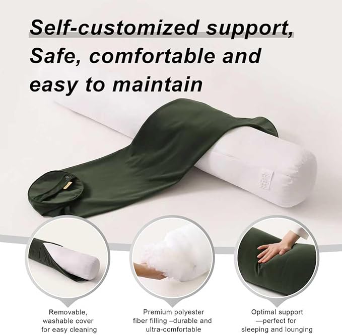 Long Round Body Pillow for Adults – Bolster Pillow for Bed, Cervical Roll Pillow, Firm Support for Sleeping,47.24 x 7.87 Inches,Jade Green