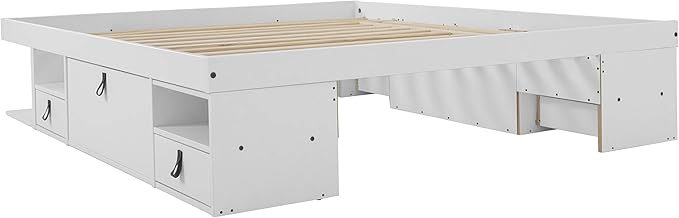 memomad Bali Storage Platform Bed with Drawers (Queen Size, Off White)