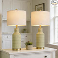 25" Green Ceramic Table Lamp - Modern Bedside Nightstand Lamp, Easy Assembly Twist Knob Switch for Bedroom Living Room Home Office Decor (Bulb Not Included)