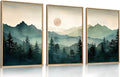 LHIUEM Large Boho Mountain Framed Wall Art Set,Green Foggy Forest Wall Painting,Abstract Nature Sunrise Artwork,Watercolor Pine Tree Wall Decor for Living Room,Bedroom,Office-24''x36''x3