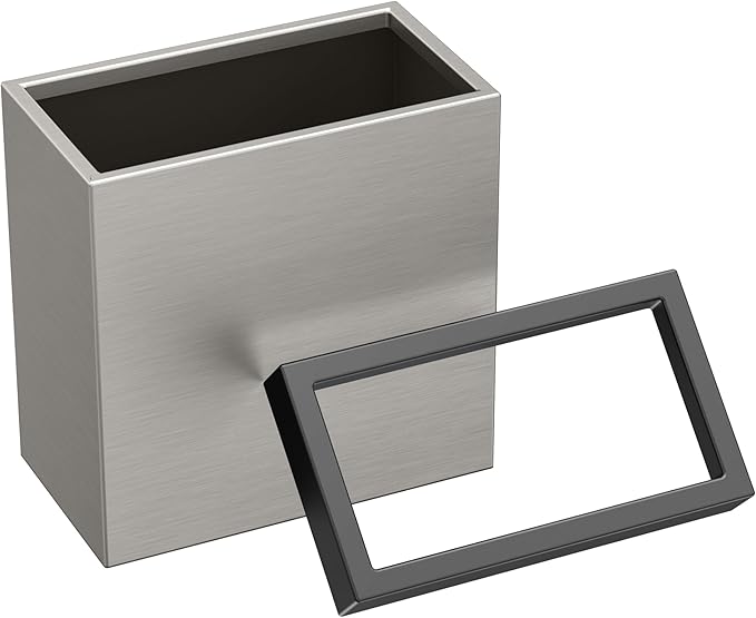 Gatco Modern Rectangle Wastebasket, Satin Nickel and Matte Black Combo - Stainless Steel Trash Can with Removable Lid, Leakproof, 3 Gallon Capacity for Bathroom, Bedroom, Kitchen, or Office