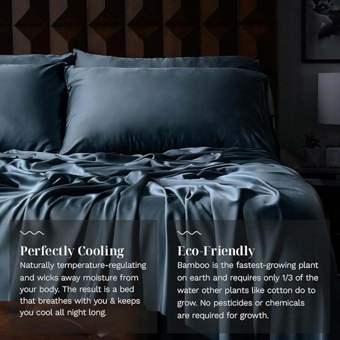 LUXOME Luxury Sheet Set | 100% Rayon (Viscose) from Bamboo | Full Size - Ocean | Deep Pockets | 4-Piece Set (Fitted, Flat, 2 Pillowcases)