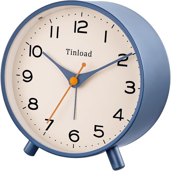4.5" Antique Retro Analog Alarm Clock, Small Silent Bedside Desk Clock,Lighted on Demand, Battery Operated, Snooze, for Living Room, Bedroom, Bedside(Blue)