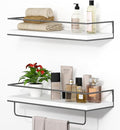 Shario White Floating Shelves - Set of 2, Wall Mounted Hanging Shelves with Grey Towel Rack, Decorative Storage Shelves for Bathroom, Kitchen, Living Room & Bedroom (White Grey, 15.7 Inches)