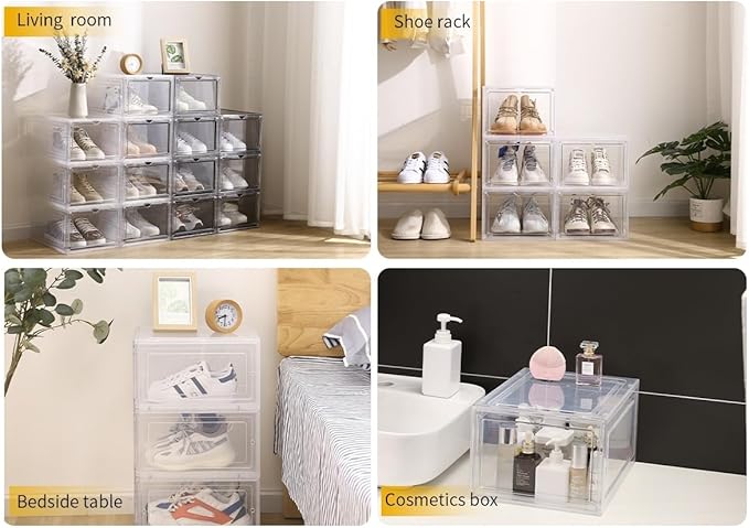 Attelite Clear Shoe Box, Plastic Stackable Shoe Storage Organizer with Magnetic Door,8 Pack Thicken Sturdy Drop Front Shoe Box,For Display Sneakers X Large