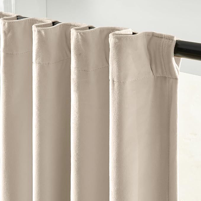 Lazzzy Beige Velvet Blackout Curtains 90 Inches Long Thermal Insulated Room Darkening Lined Curtain Drapes Luxury Back Tab Window Treatments for Bedroom Living Room 2 Panels, 52 x 90 Inch, Cream
